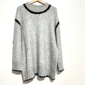 For The Republic Oversized Gray Sweater Sz L Crochet Seam Detail